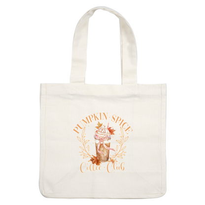 Join the Pumpkin Spice Coffee Club with this delightful illustration featuring a frosty drink adorned with autumn leaves! heat press transfers