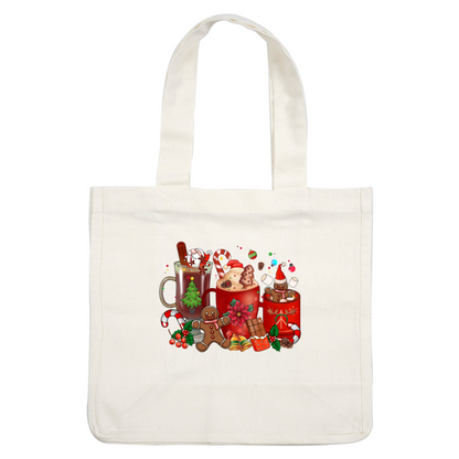 A festive assortment of holiday-themed mugs, gingerbread cookies, candy canes, and seasonal decorations, perfect for celebrating Christmas!dtf regular iron