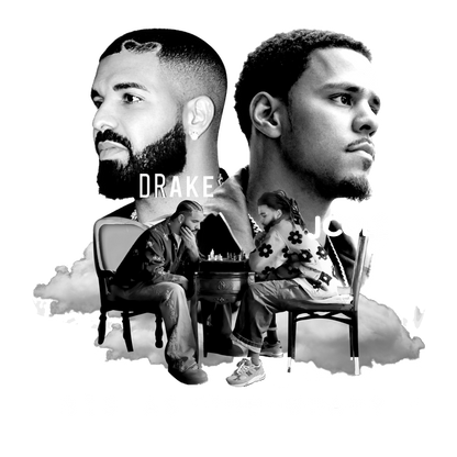 A striking black and white design featuring Drake and J. Cole, with a chess scene and the phrase "BIG AS THE-WHAT?"DTF Transfers heat press transfers