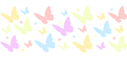 A whimsical pattern featuring pastel butterflies and stars, perfect for adding a touch of charm to any design.UV Transfersdtf regular iron