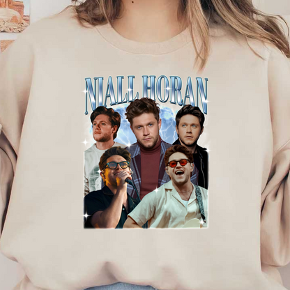 A colorful collage featuring Niall Horan showcasing various looks and performances, celebrating his musical journey and style.DTF Transfers heat press transfers