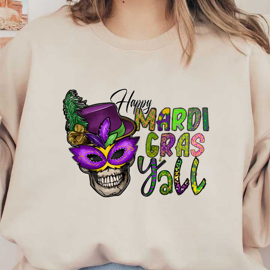 Celebrate Mardi Gras with this vibrant and festive graphic featuring bold, colorful lettering and a fun party hat design!DTF Transfers