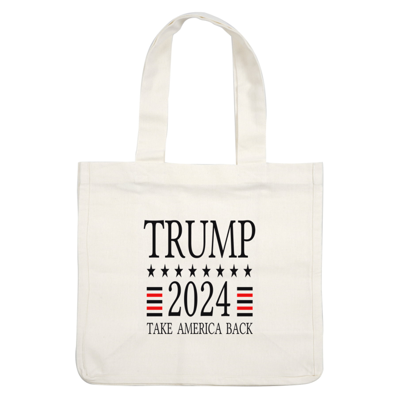 Apoye la campaña con este audaz logotipo "Trump 2024" que presenta estrellas y rayas y alienta a "Recuperar a Estados Unidos".