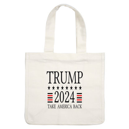 Apoye la campaña con este audaz logotipo "Trump 2024" que presenta estrellas y rayas y alienta a "Recuperar a Estados Unidos".