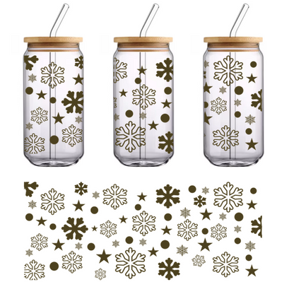 A decorative pattern featuring various snowflakes, stars, and circles, perfect for winter or holiday-themed designs.UV Transfersdtf regular iron