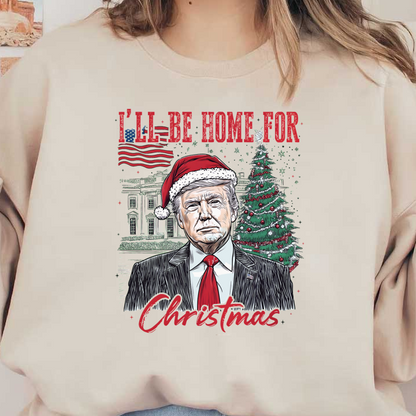 Celebrate the holidays with this festive design Trump in a Santa hat, surrounded by Christmas trees and decorations.DTF Transfers dtf prints