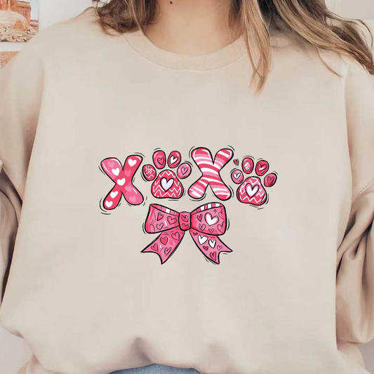 A pink and white heart bow surrounded by from hearts.DTF Transfers