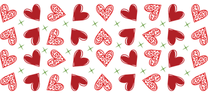 A vibrant pattern featuring red hearts and green stars, perfect for festive decorations or Valentine’s Day-themed designs.UV Transfers dtf prints