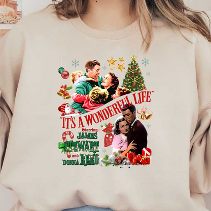 A festive collage featuring scenes from "It's a Wonderful Life," showcasing the iconic movie's title, stars, and holiday decorations.DTF Transfers dtf prints