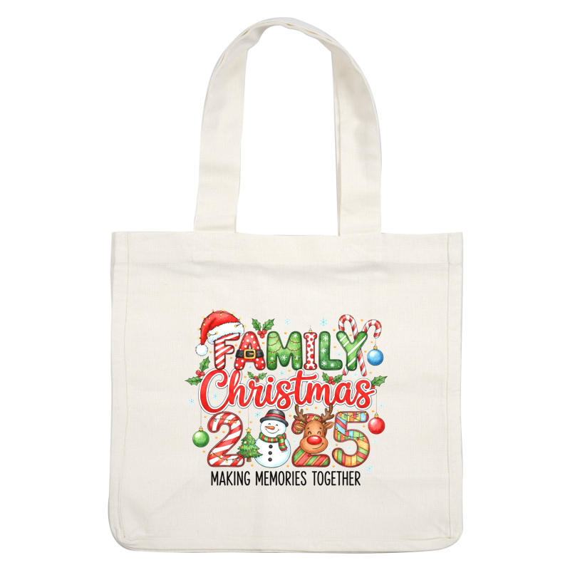 Colorful "Family Christmas 2025" design featuring festive characters and cheerful decorations.DTF Transfers