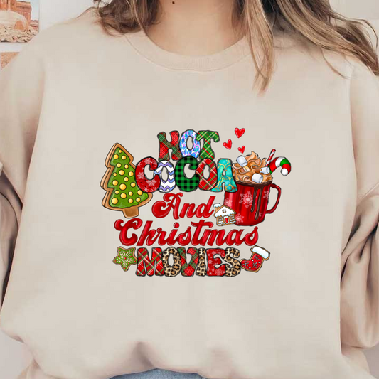 Cozy up with hot cocoa and festive Christmas movies, featuring playful holiday-themed designs and cheerful colors!DTF Transfers heat press transfers