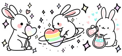 Rainbow strawberry necklace with a bunny and crystal.UV Transfers