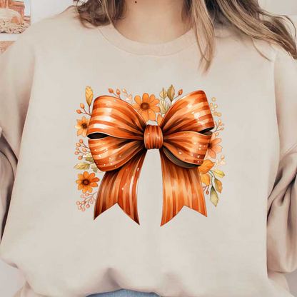 Un hermoso lazo naranja decorado con elementos florales vibrantes, perfecto para agregar un toque alegre a cualquier ocasión.