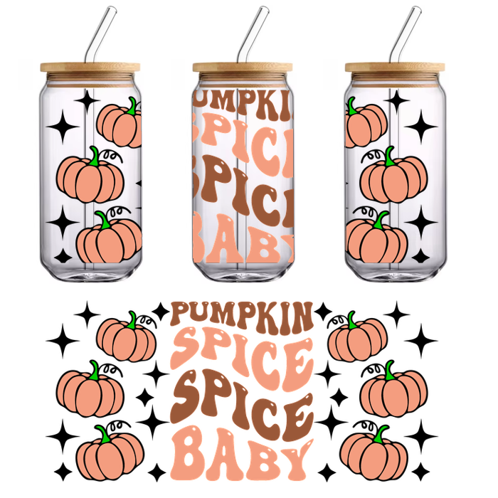 Celebrate fall with this playful "Pumpkin Spice Baby" graphic featuring cute pumpkins and a fun, vibrant font!UV Transfers dtf prints