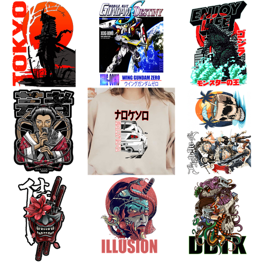 Stylish graphic t-shirts and tank tops featuring unique designs.DTF Transfers
