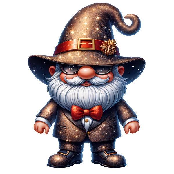 Meet this charming gnome dressed as a wizard, complete with a starry hat, stylish bow tie, and sparkling attire! heat press transfers