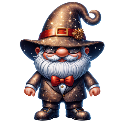 Meet this charming gnome dressed as a wizard, complete with a starry hat, stylish bow tie, and sparkling attire! heat press transfers