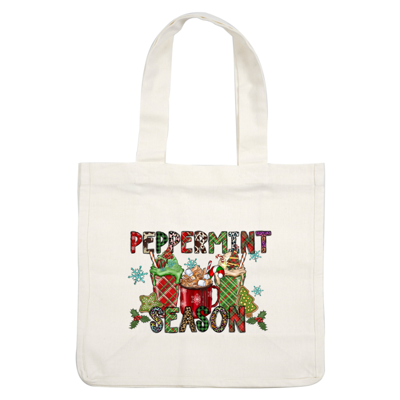 Celebrate the festive spirit with this colorful "Peppermint Season" design featuring cheerful holiday drinks and playful patterns!DTF Transfers dtf prints