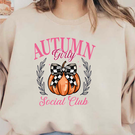 Celebrate the season with this whimsical design featuring a pumpkin adorned with a black and white checkered bow, perfect for autumn enthusiasts! dtf prints