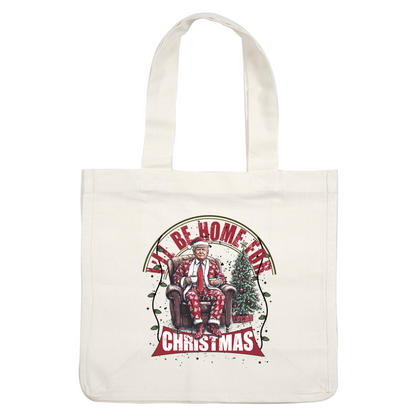 This festive design features a cozy figure in a Christmas-themed suit, enjoying a drink by a decorated tree.DTF Transfersdtf regular iron