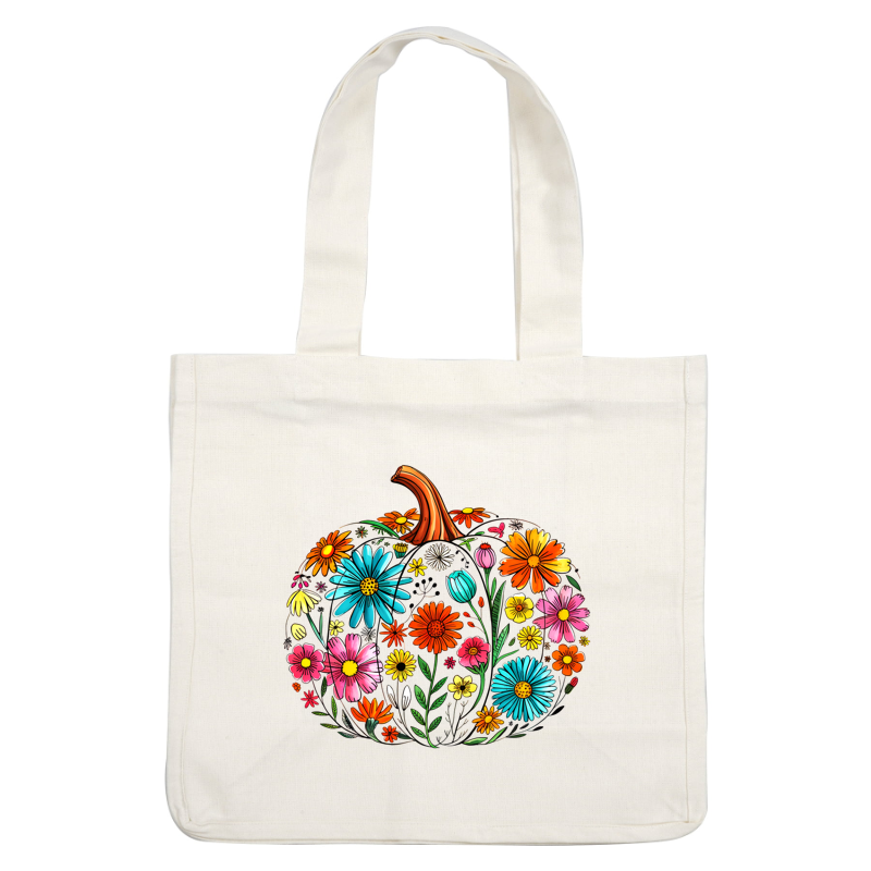 A vibrant pumpkin adorned with colorful flowers, blending autumn and spring themes.DTF Transfers